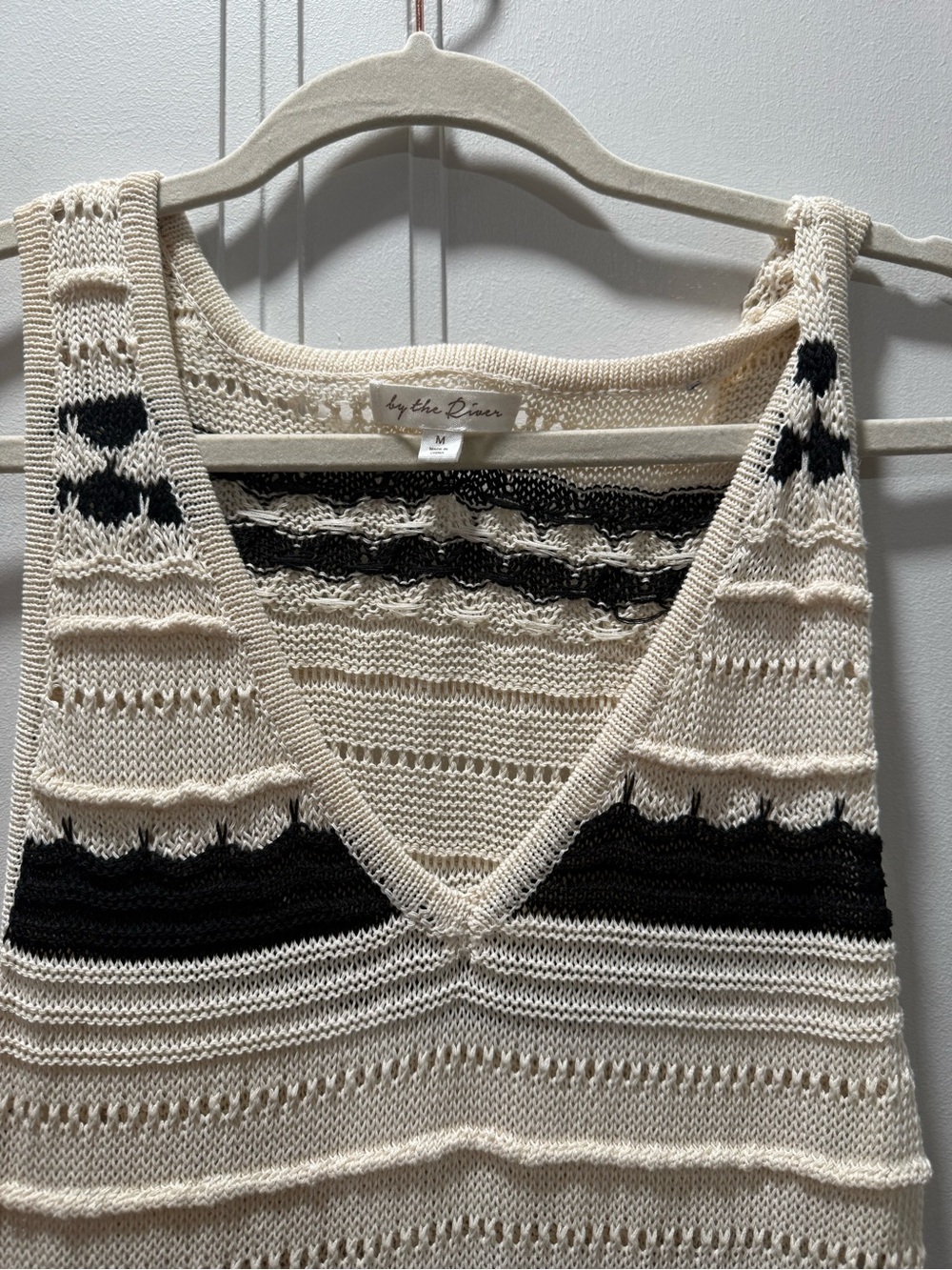 Sleeveless Cream & Black Striped Crochet Maxi Dress - Picture 2 of 3
